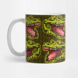 Green Crocodile art illustration repetion pattern set collage with skin pattern Mug